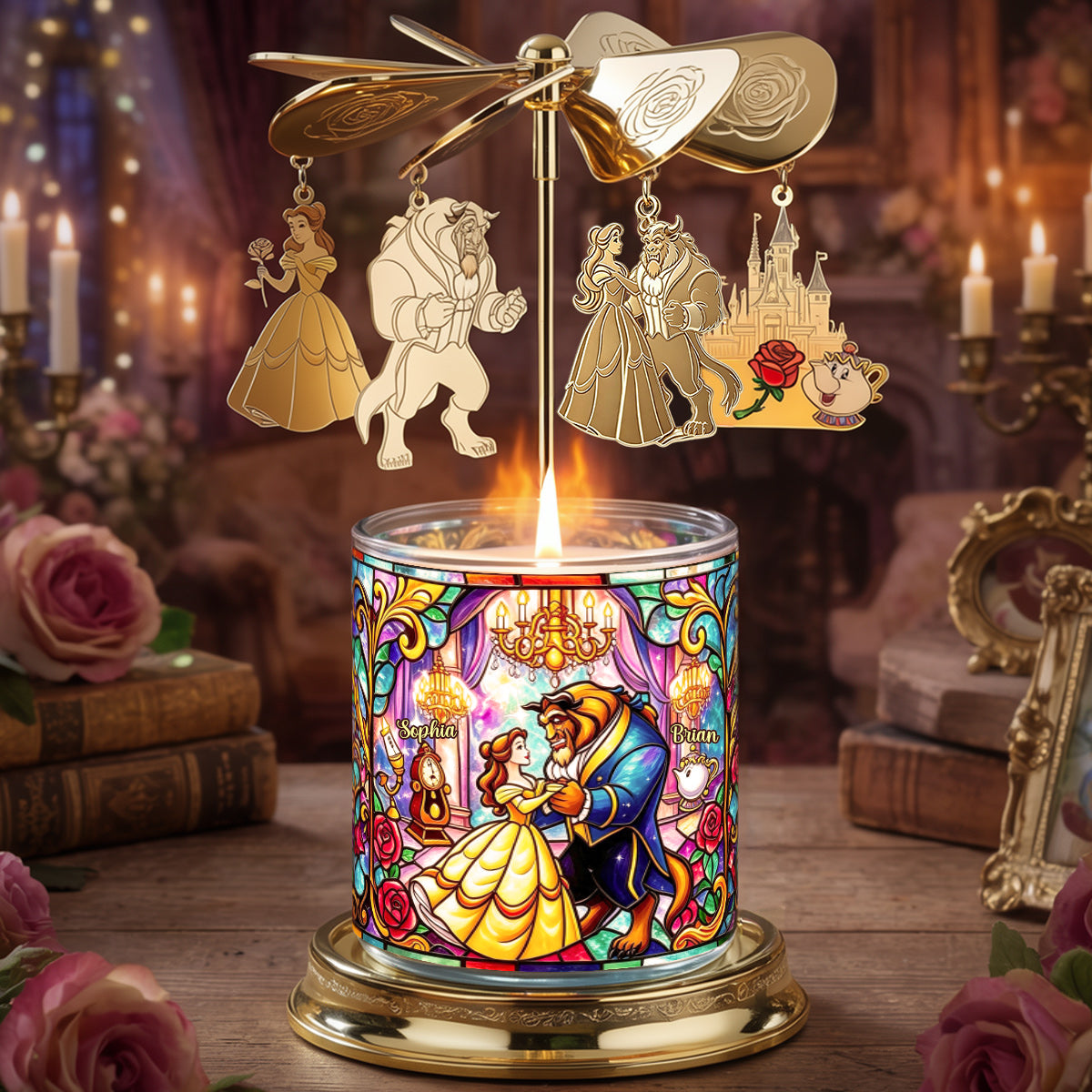 Tale As Old As Time - Personalized Beauty And The Beast Spinning Candle Holder