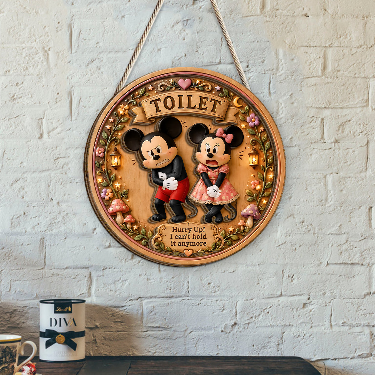 Cartoon Mouse Fans, Toilet Door Sign - Mouse 2 Layered Wood Sign / Wood Plaque
