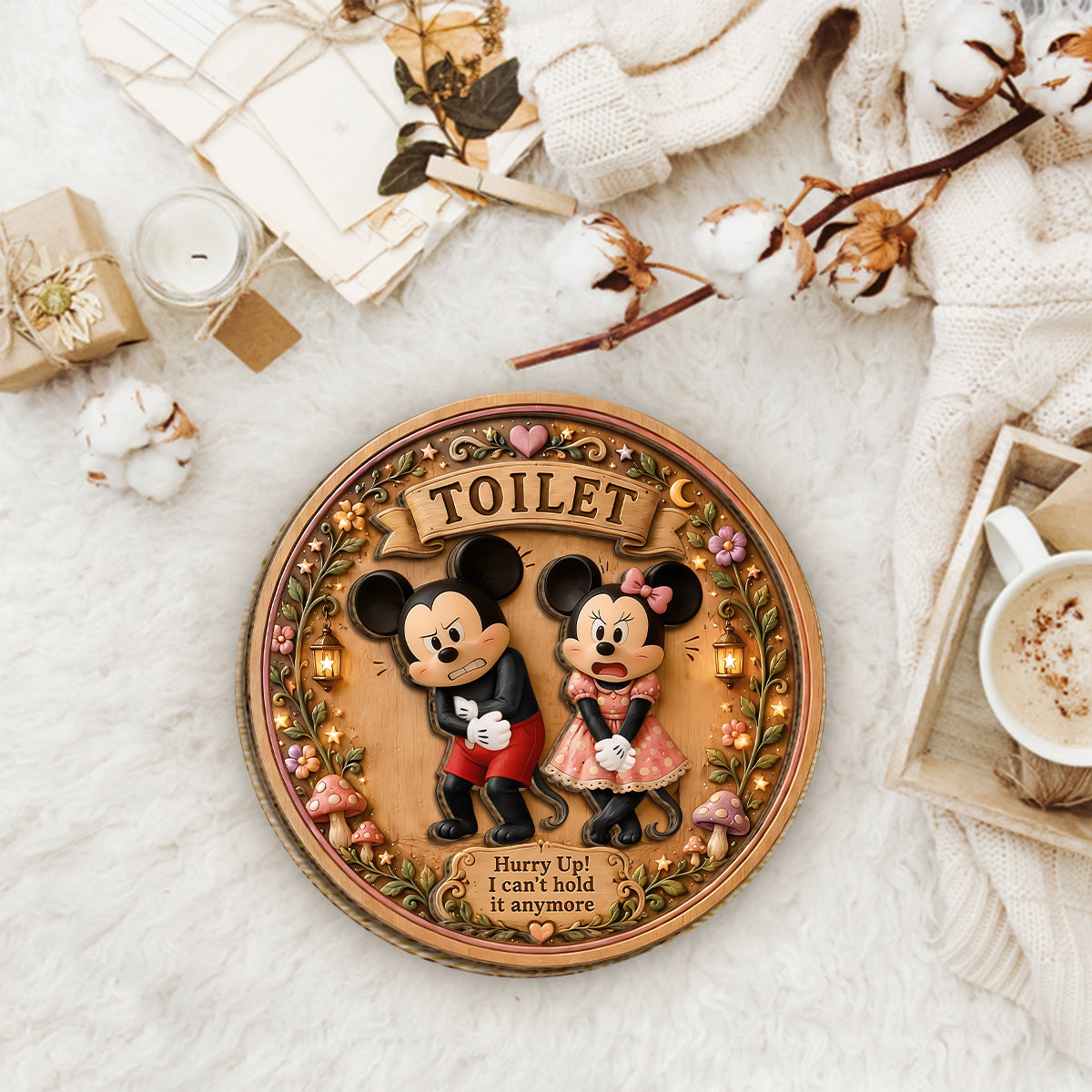 Cartoon Mouse Fans, Toilet Door Sign - Mouse 2 Layered Wood Sign / Wood Plaque
