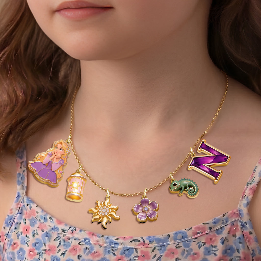 Beautiful Princess With Long Hair - Personalized Beautiful Princess Metal Necklaces With Pendants