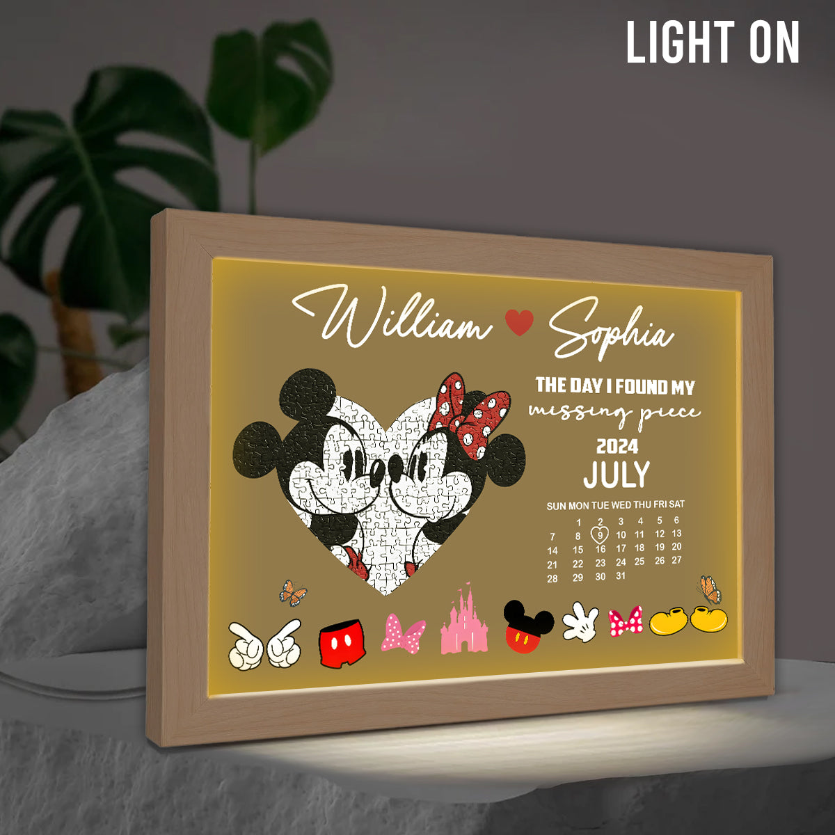 The Day I Found My Missing Piece - Personalized Couple Light Photo Frame