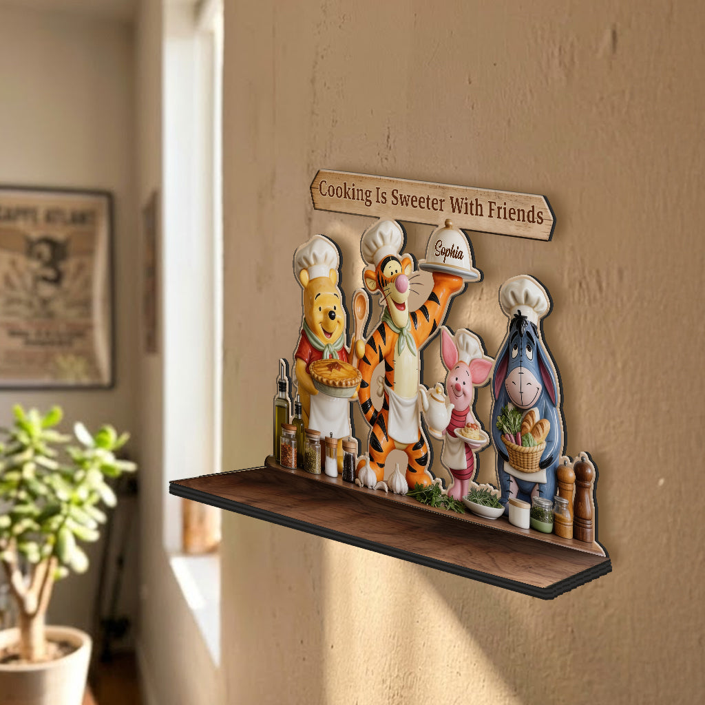 Home Is Where Honey Is - Personalized Yellow Bear Wooden Floating Shelf