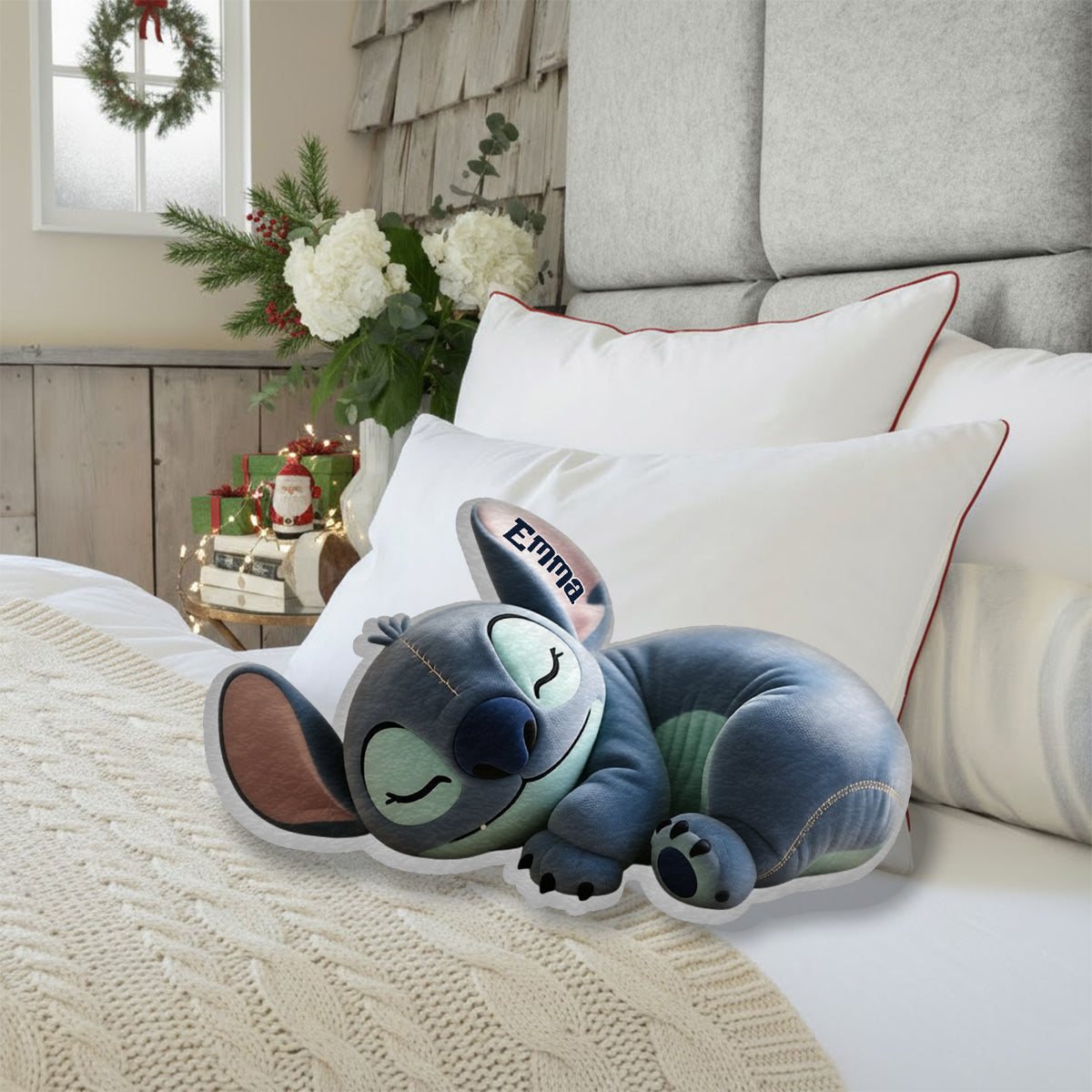 Sleeping Blue Monster - Personalized Ohana Faux Fur Shaped Pillow