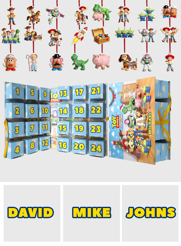 Toy Countdown - Personalized Toy Story Folded Advent Calendar With Ornaments