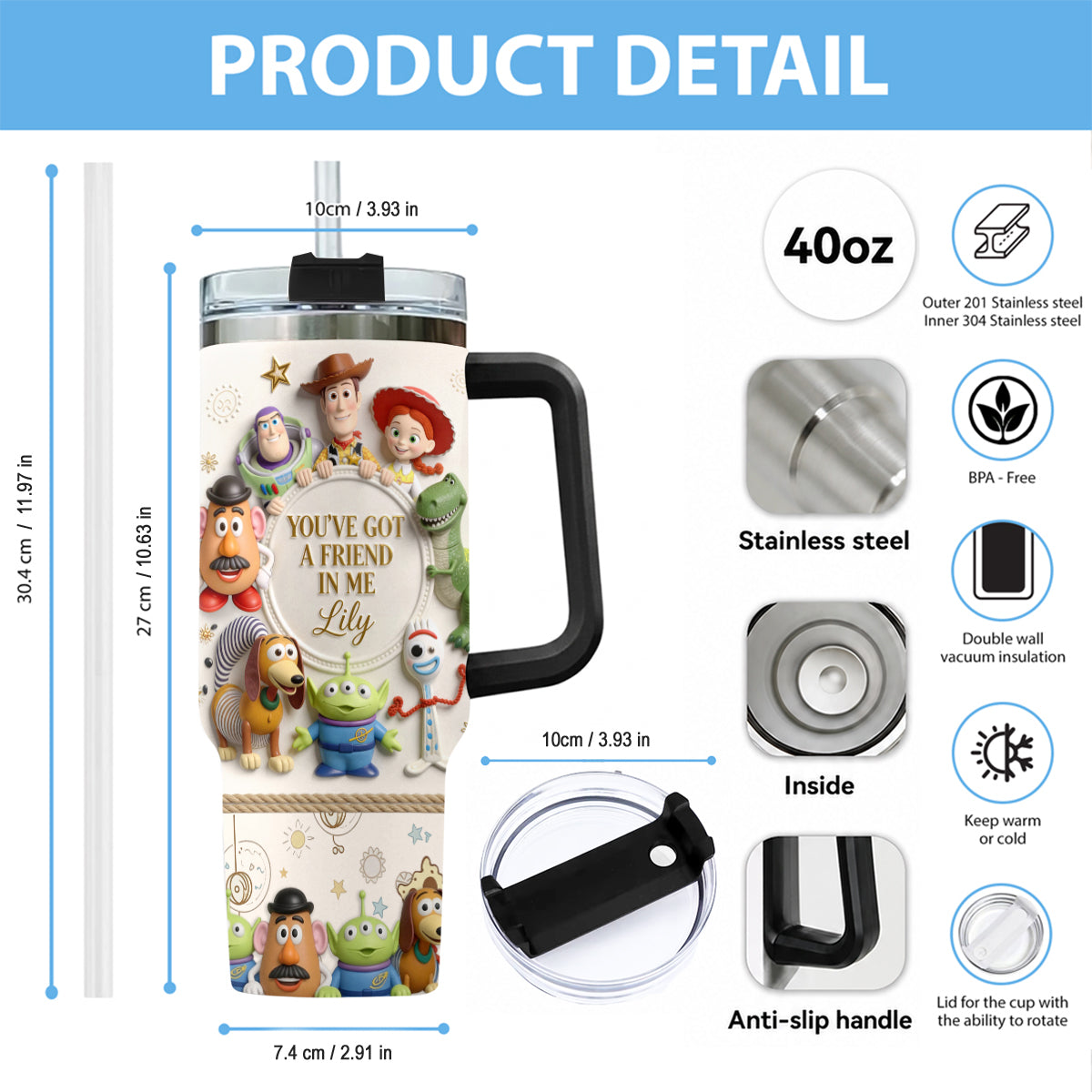 You Got A Friend In Me - Personalized Toy Story Tumbler With Plush Charm