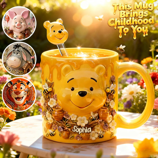 Love Honey Bear - Personalized Yellow Bear Set Accent Mug with Acrylic Stirrers