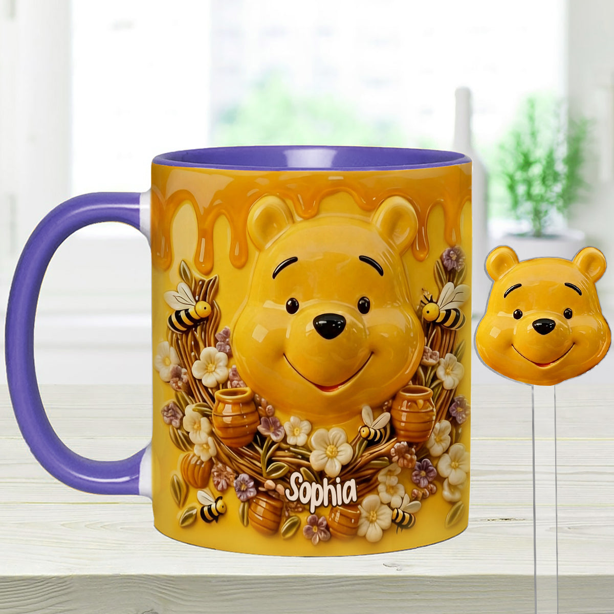 Love Honey Bear - Personalized Yellow Bear Set Accent Mug with Acrylic Stirrers