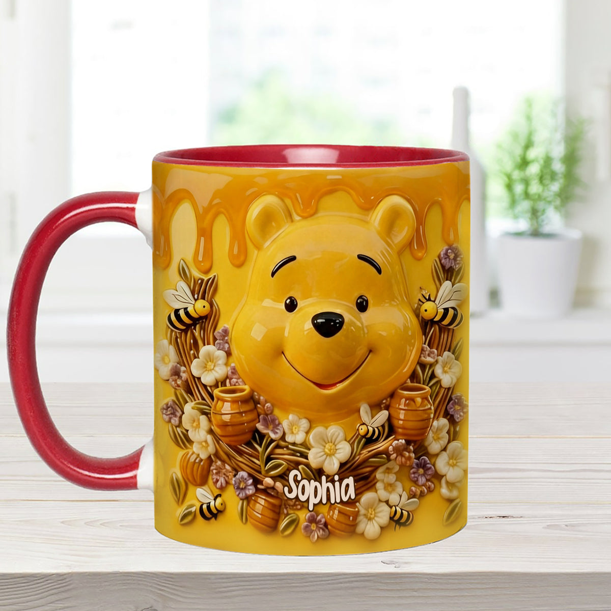 Love Honey Bear - Personalized Yellow Bear Set Accent Mug with Acrylic Stirrers