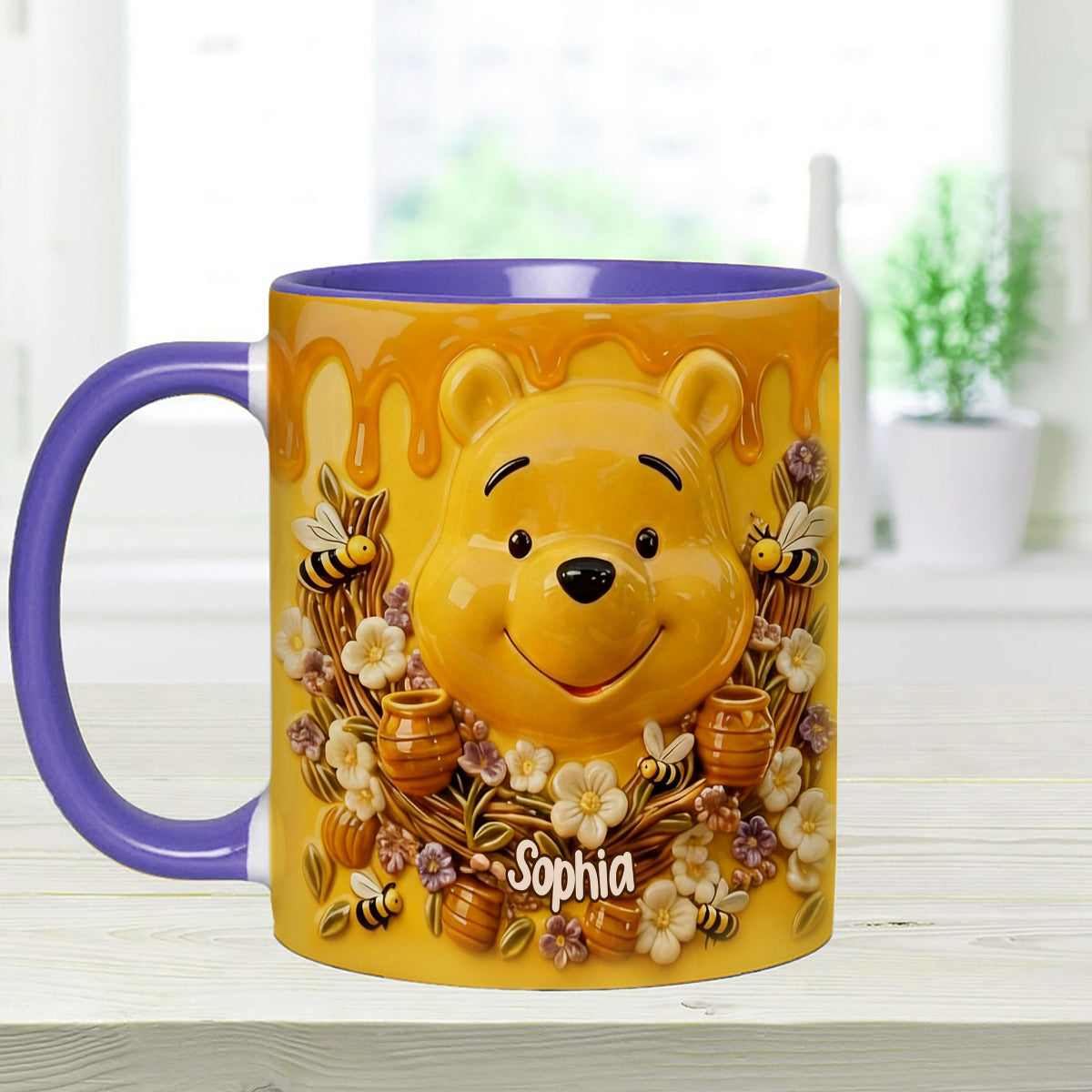 Love Honey Bear - Personalized Yellow Bear Set Accent Mug with Acrylic Stirrers