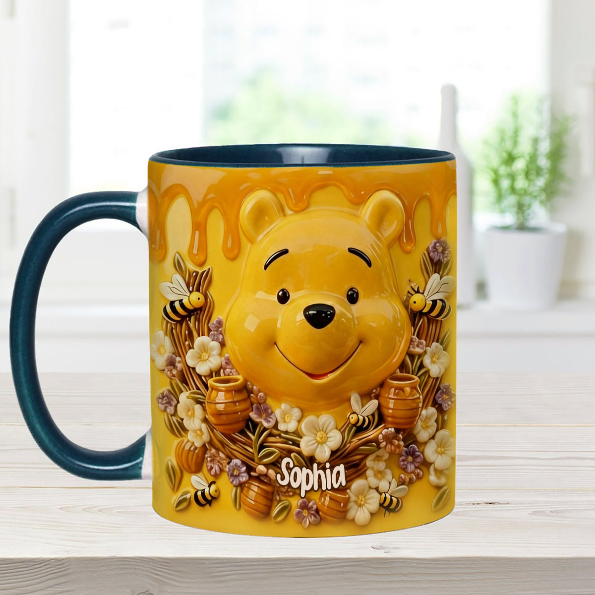 Love Honey Bear - Personalized Yellow Bear Set Accent Mug with Acrylic Stirrers
