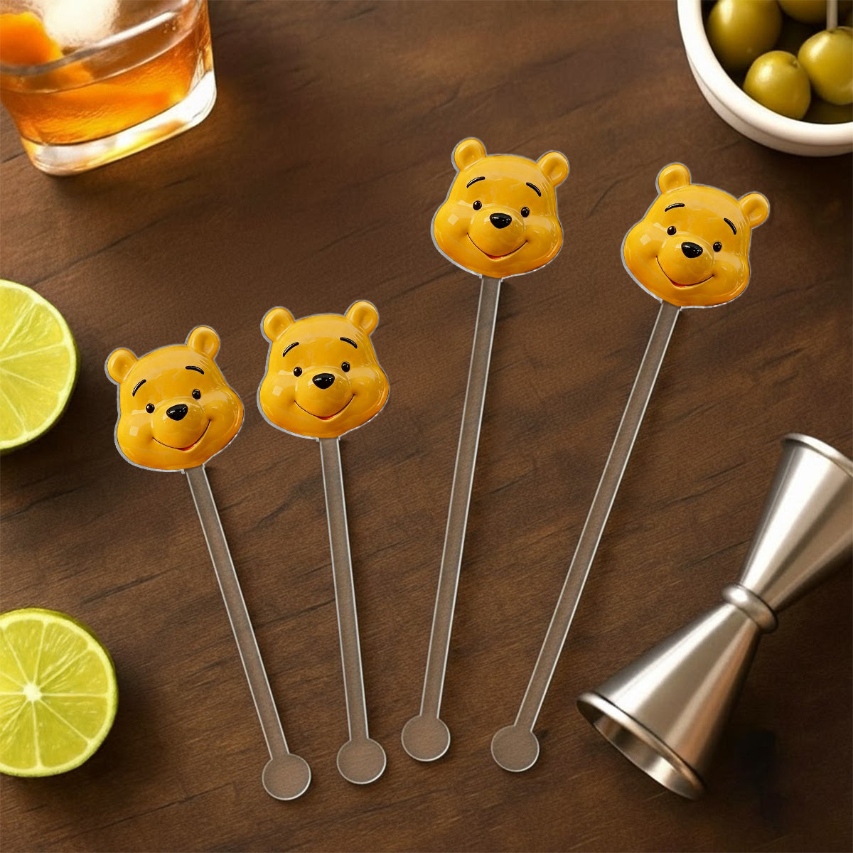 Love Honey Bear - Personalized Yellow Bear Set Accent Mug with Acrylic Stirrers