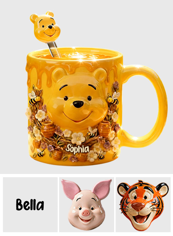 Love Honey Bear - Personalized Yellow Bear Set Accent Mug with Acrylic Stirrers