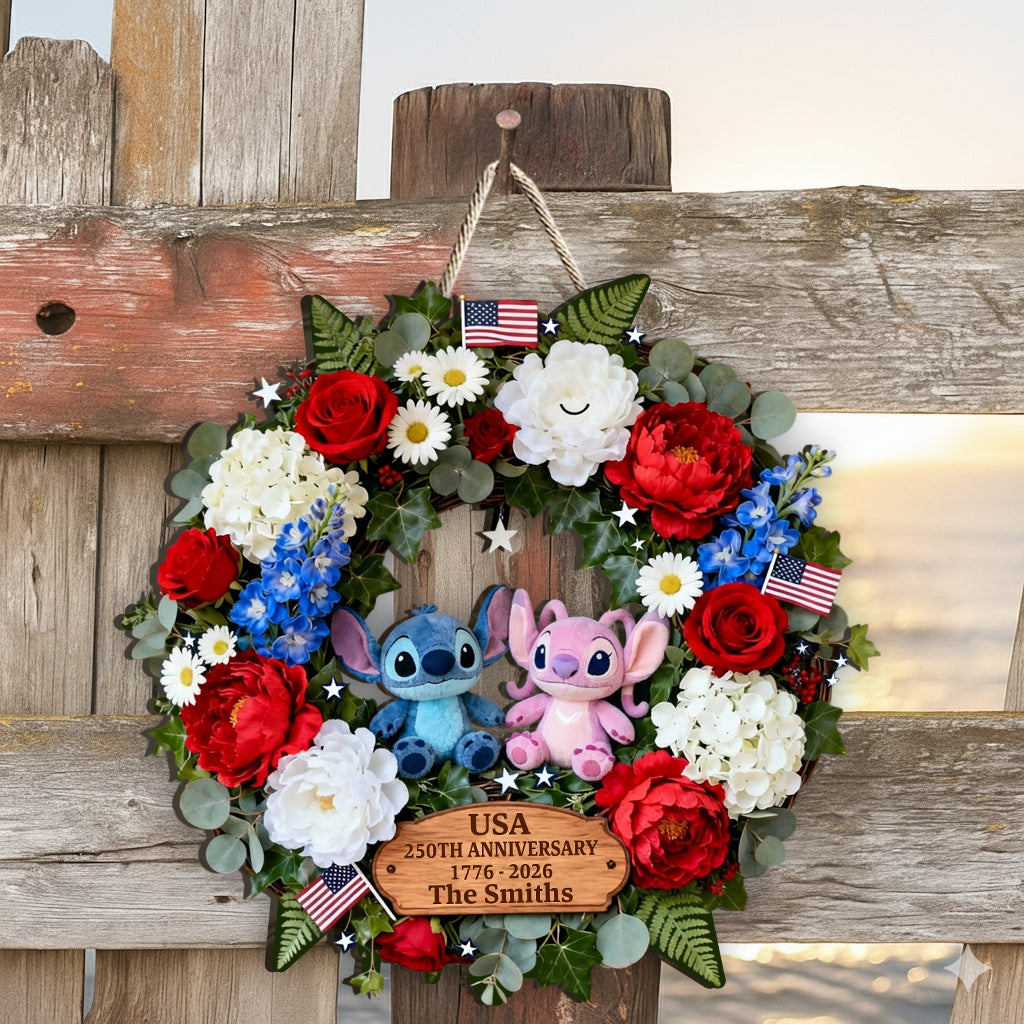 Blue Ohana Patrotic - Personalized Ohana Custom Shaped Wood Sign