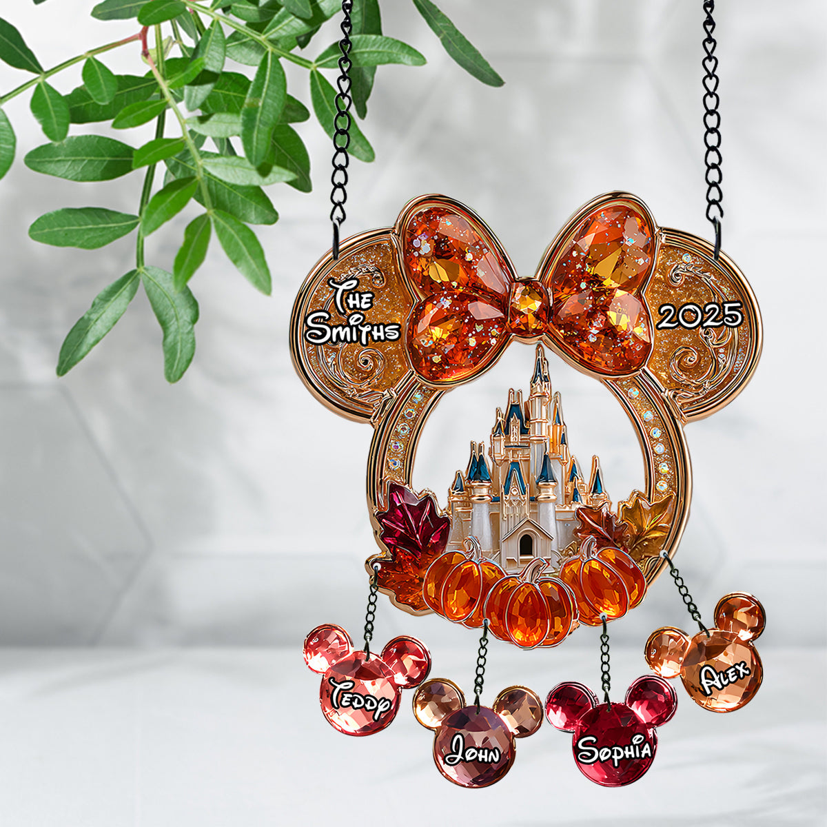 Magical Family - Personalized Mouse Window Hanging Suncatcher With Custom Charms