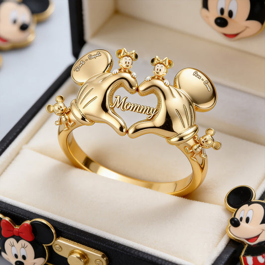 Mommy Mouse Love Heart - Personalized Mouse Adjustable Shaped Ring