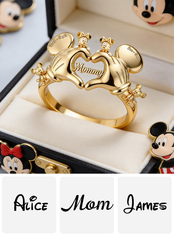 Mommy Mouse Love Heart - Personalized Mouse Adjustable Shaped Ring