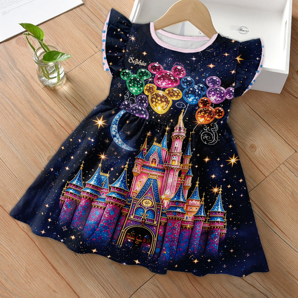 Magical Castle - Personalized Dream Trip Kid Ruffle Sleeve Dress