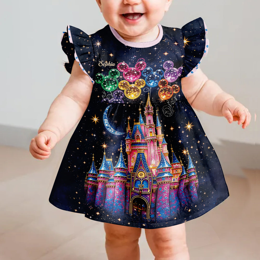 Magical Castle - Personalized Dream Trip Kid Ruffle Sleeve Dress