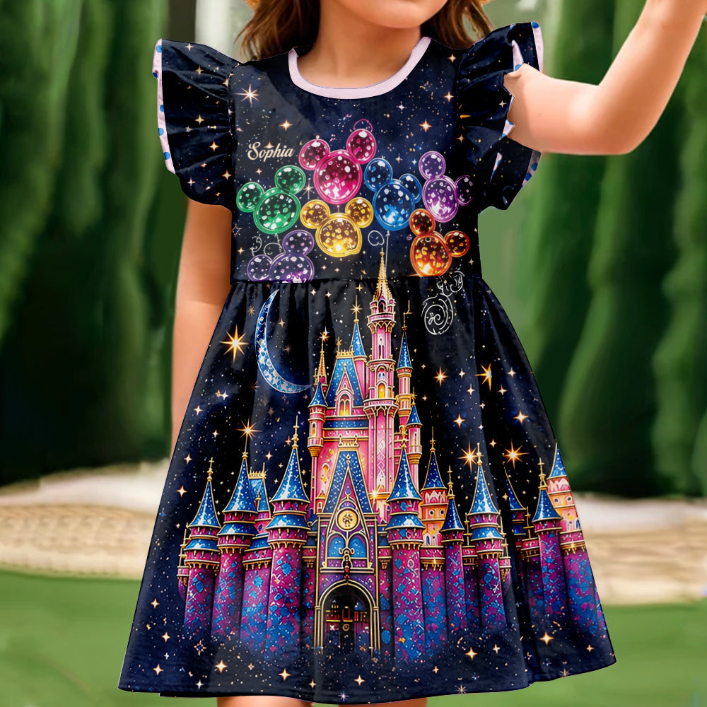 Magical Castle - Personalized Dream Trip Kid Ruffle Sleeve Dress