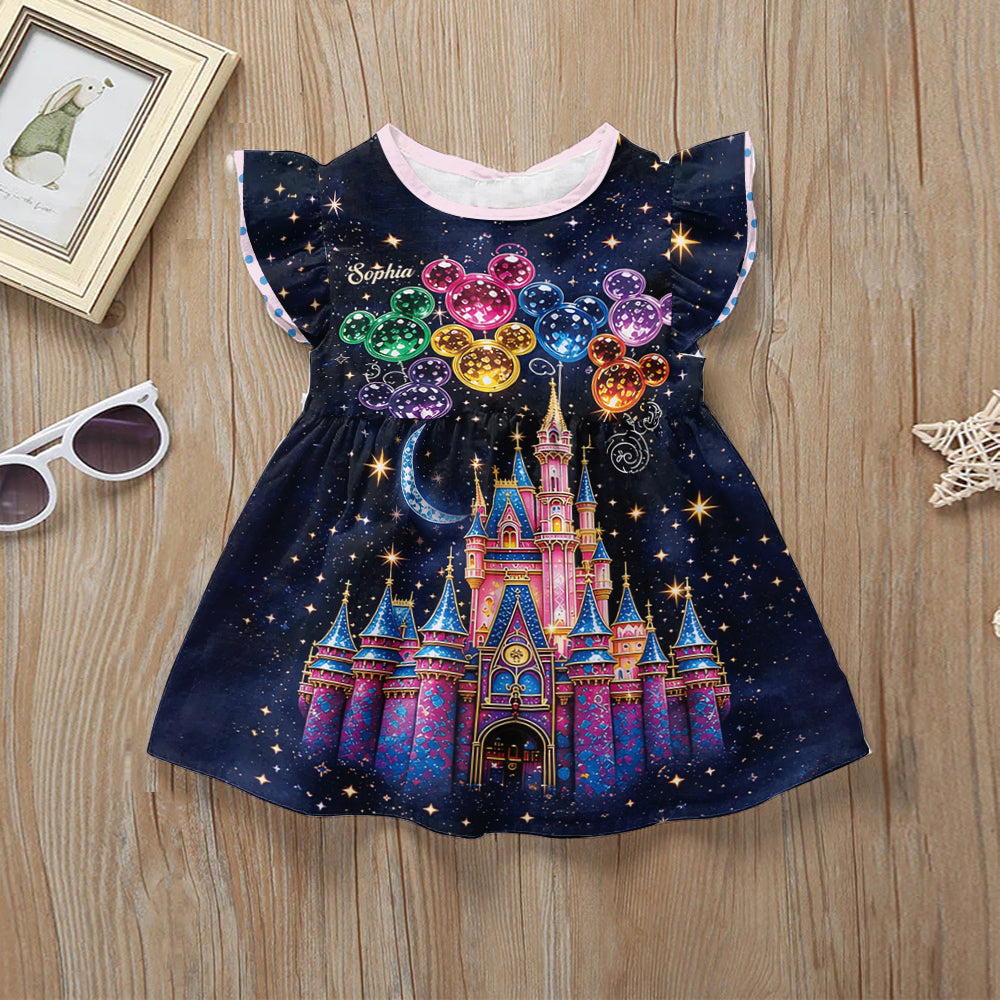 Magical Castle - Personalized Dream Trip Kid Ruffle Sleeve Dress