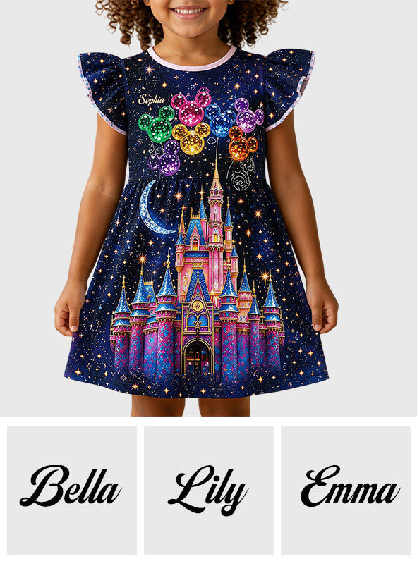 Magical Castle - Personalized Dream Trip Kid Ruffle Sleeve Dress