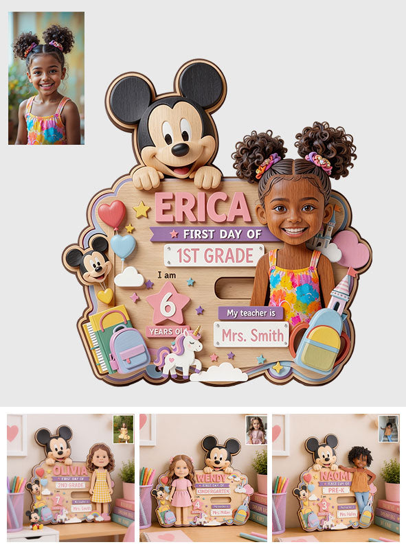 First Day At School Gift For Kid - Personalized Mouse 2 Layered Wood Sign / Wood Plaque