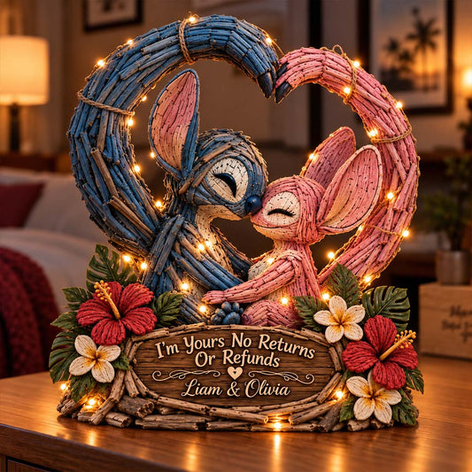 Blue Alien Couple Heart - Personalized Ohana Acrylic LED Night Light
