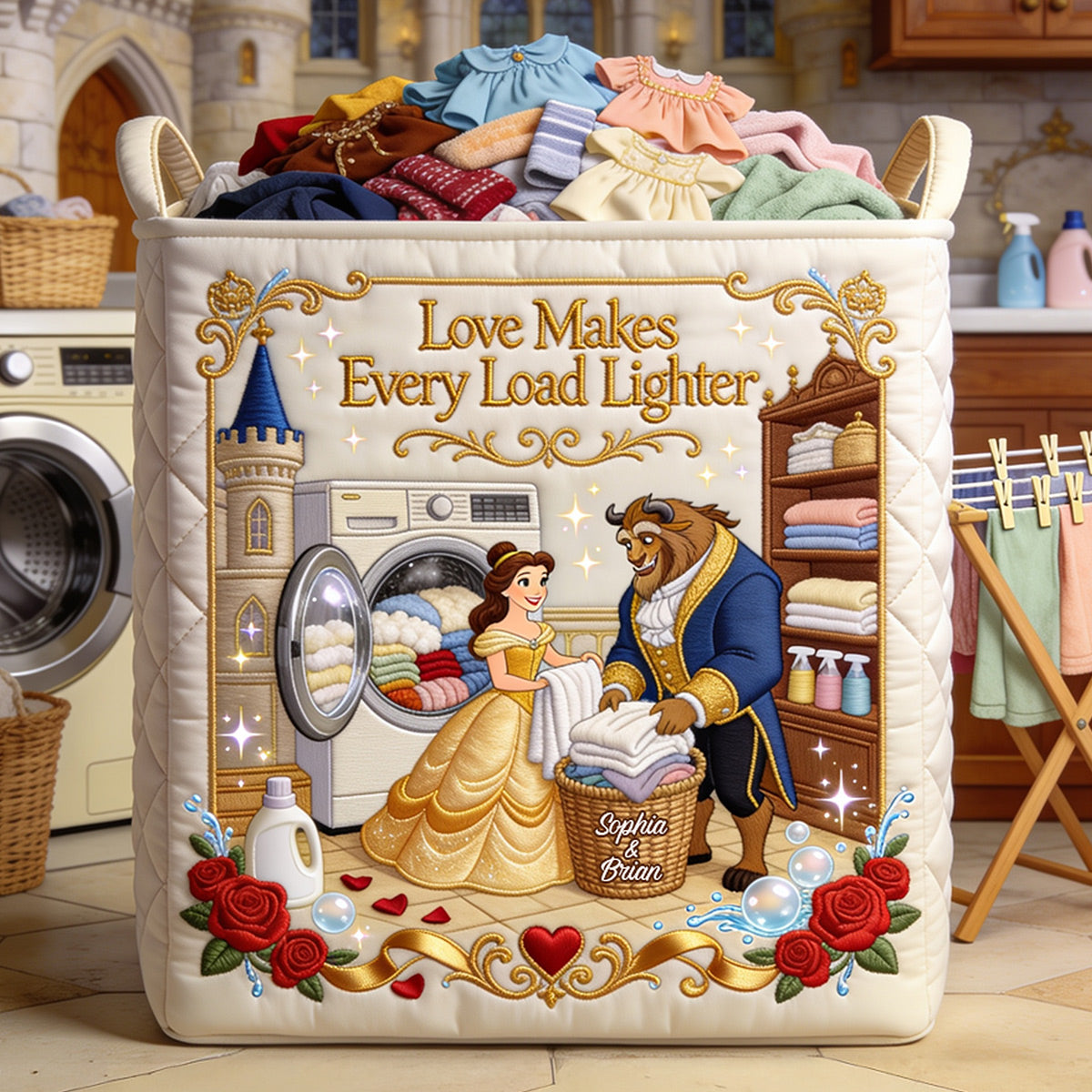 Love Makes Every Load Lighter - Personalized Beauty And The Beast Storage Basket