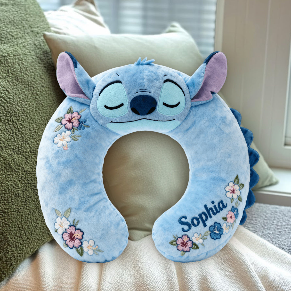 Blue Monster Travel Gift - Personalized Ohana Premium Faux Fur Pillow
