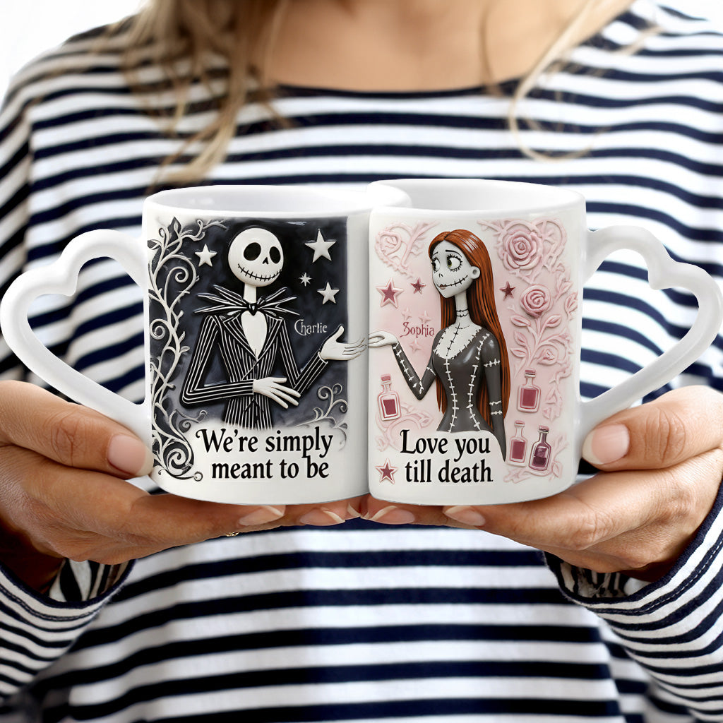 We're Simply Meant To Be - Personalized Nightmare Matching Heart Handle Mug