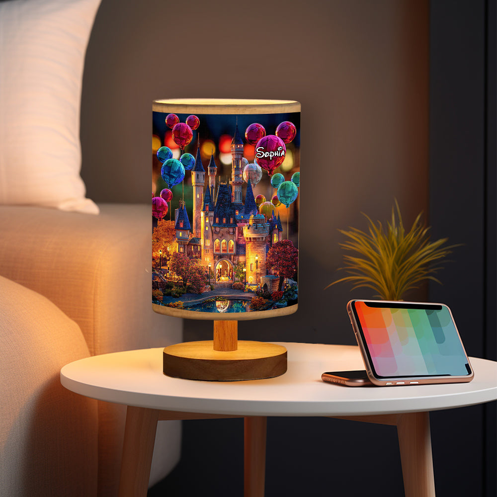The Magical Castle - Personalized Mouse Table Lamp With Wood Base