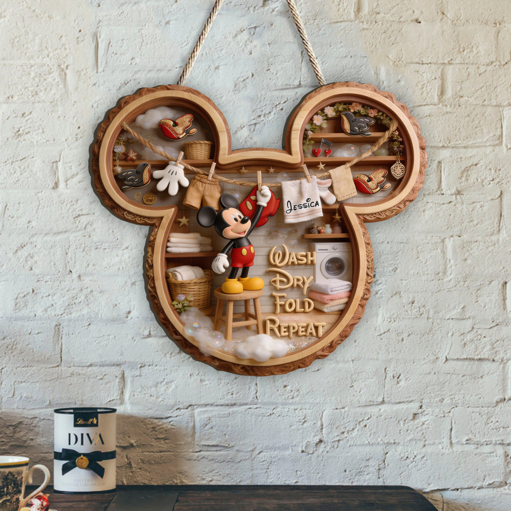 Wash Dry Fold Repeat - Personalized Mouse Custom Shaped Wood Sign