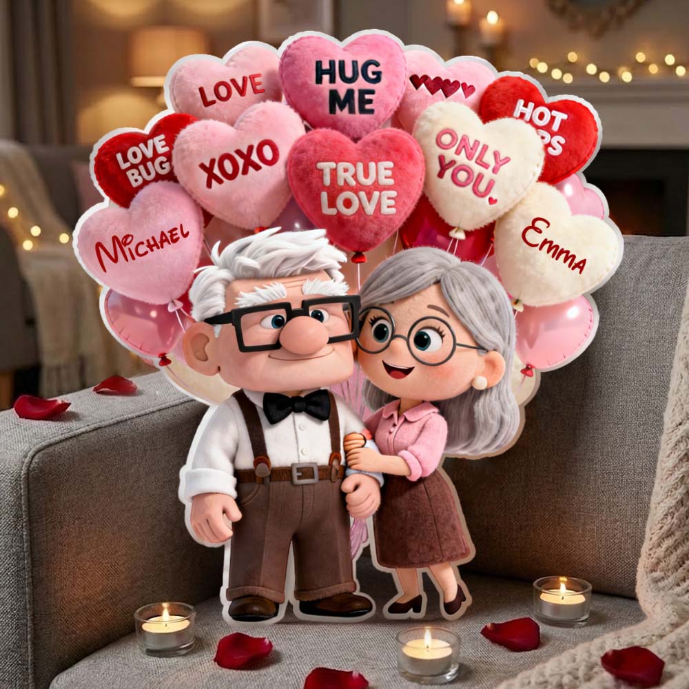 I Love You - Personalized Up Movie Couple Faux Fur Shaped Pillow
