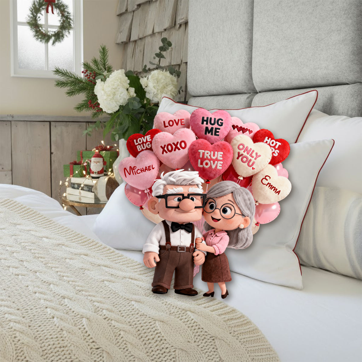 I Love You - Personalized Up Movie Couple Faux Fur Shaped Pillow