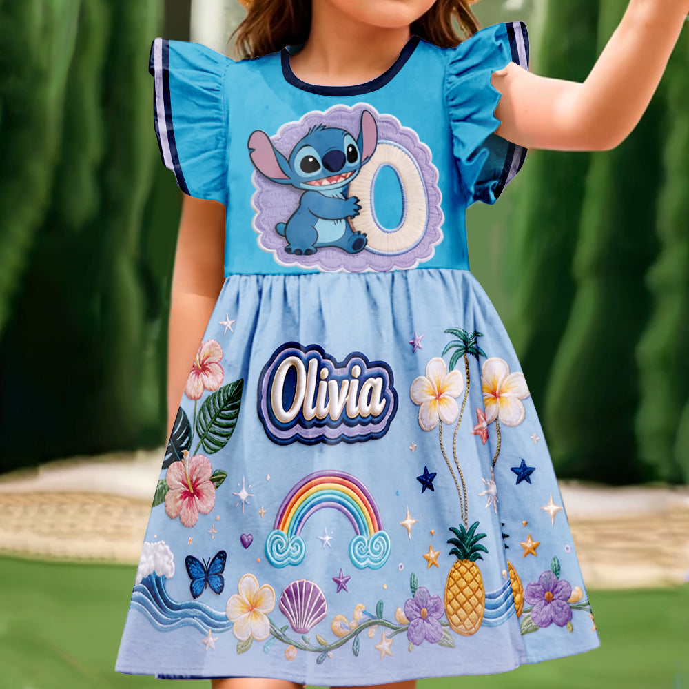 Ohana Initial Gift For Kids - Personalized Ohana Kid Ruffle Sleeve Dress