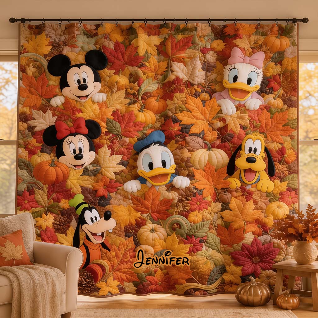 Mouse & Friends Fall Autumn House Decoration - Personalized Mouse Blackout Window Curtain/ Drapes Set