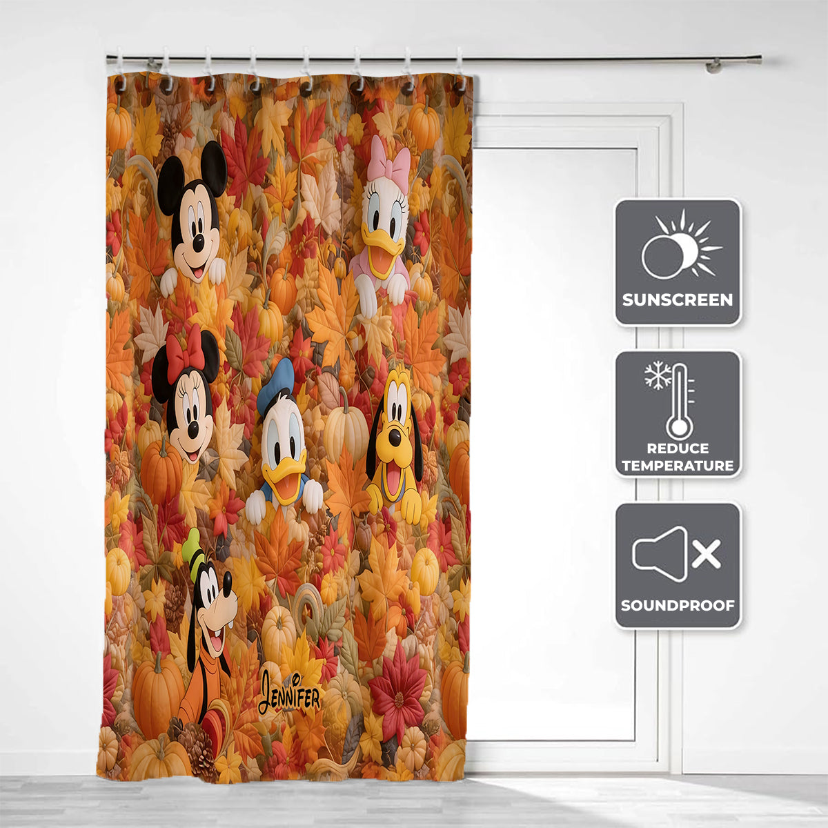Mouse & Friends Fall Autumn House Decoration - Personalized Mouse Blackout Window Curtain/ Drapes Set