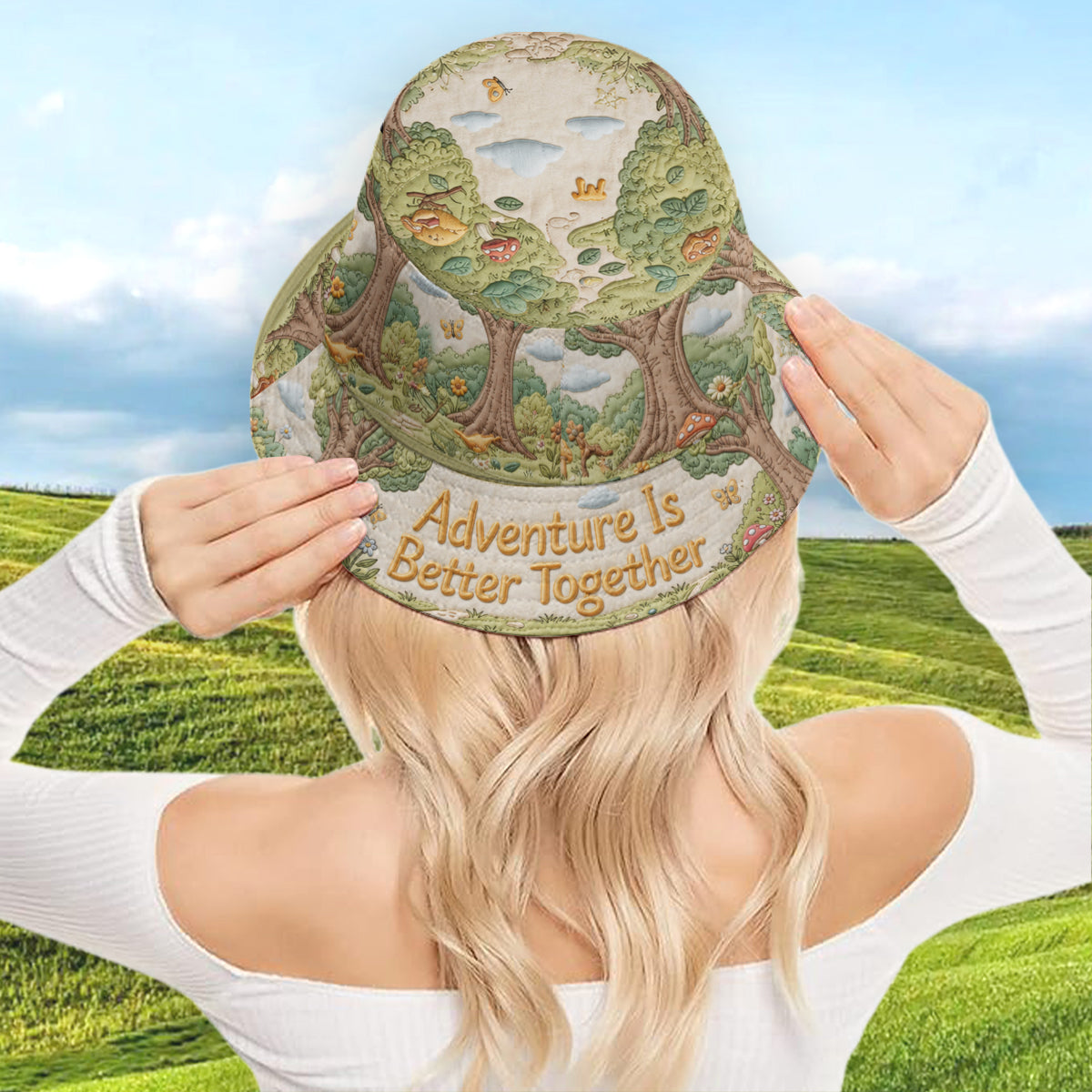 Adventure Is Better Together - Personalized Yellow Bear Bucket Hat