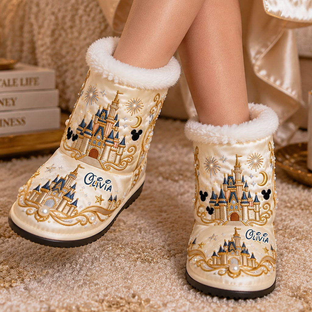 Yellow Honey Bear - Personalized Dream Trip Faux Fur Boot Slippers