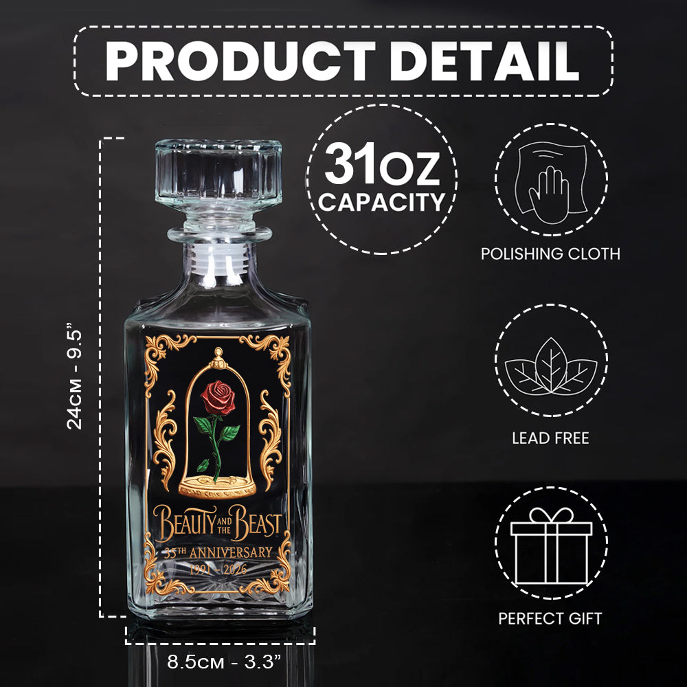 Princess And Her Beast 35th Anniversary - Personalized Beauty And The Beast Whiskey Decanter Set