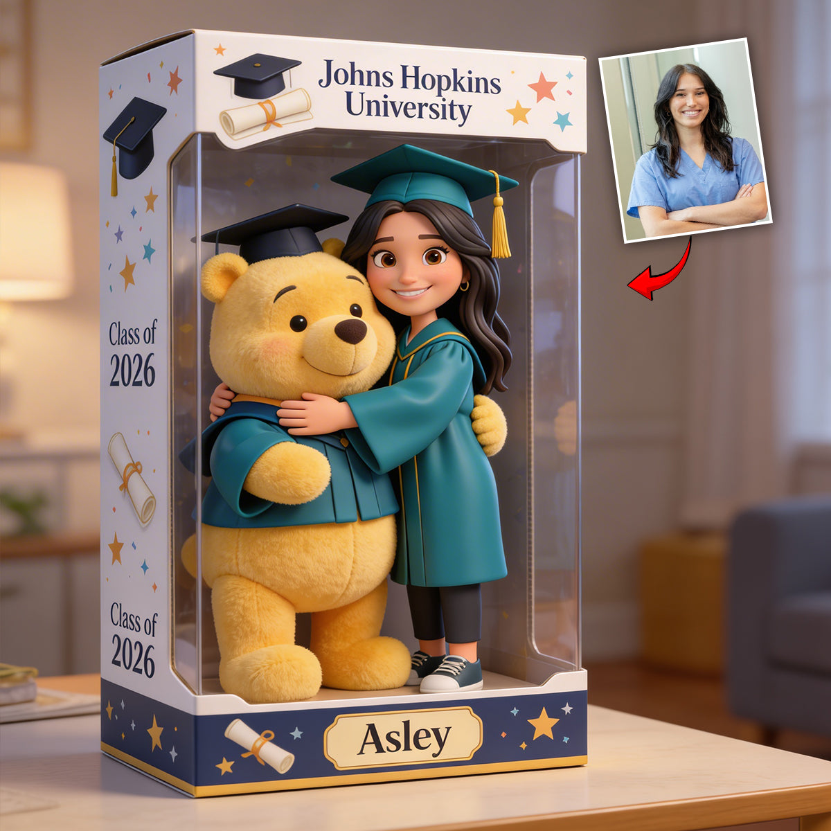 Happy Graduation with Yellow Bear - Personalized Graduation Custom Shaped Acrylic Plaque
