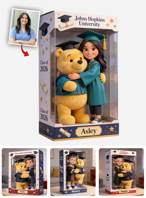 Happy Graduation with Yellow Bear - Personalized Graduation Custom Shaped Acrylic Plaque