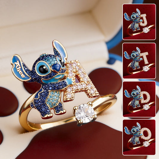 Cute Blue Alien - Personalized Ohana Adjustable Shaped Ring