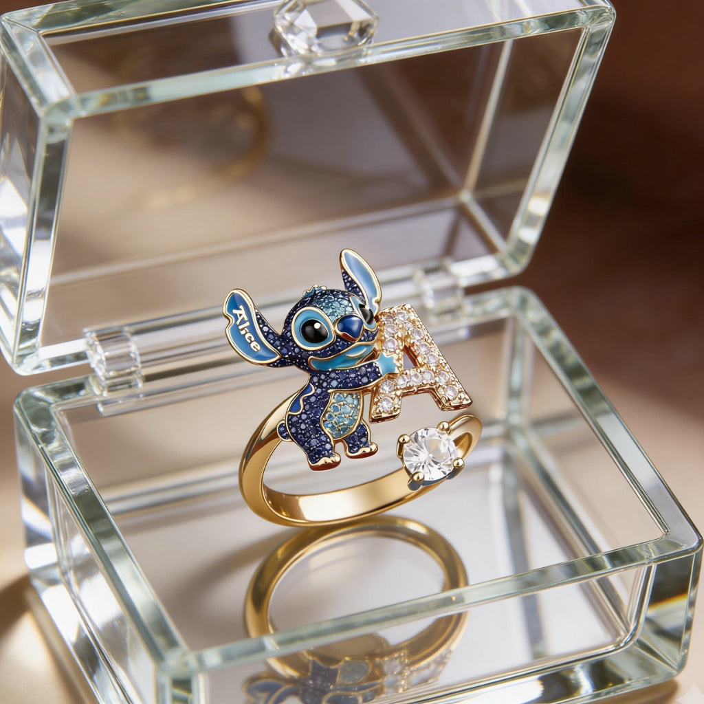 Cute Blue Alien - Personalized Ohana Adjustable Shaped Ring