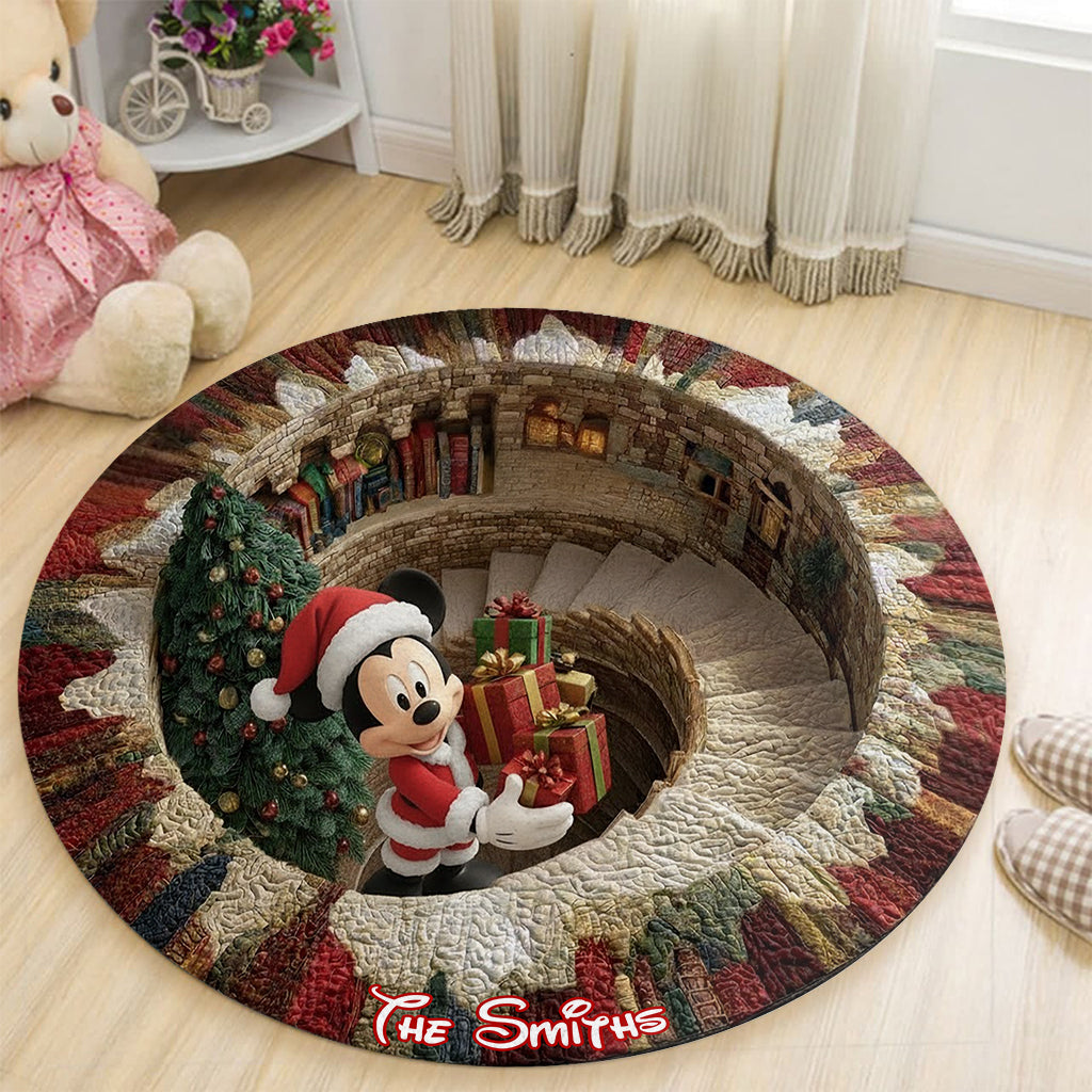 Merry Greenmas - Personalized Mouse Round Rug