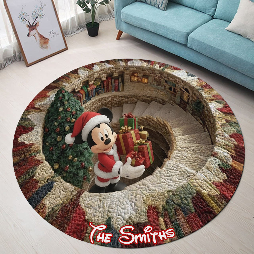 Merry Greenmas - Personalized Mouse Round Rug