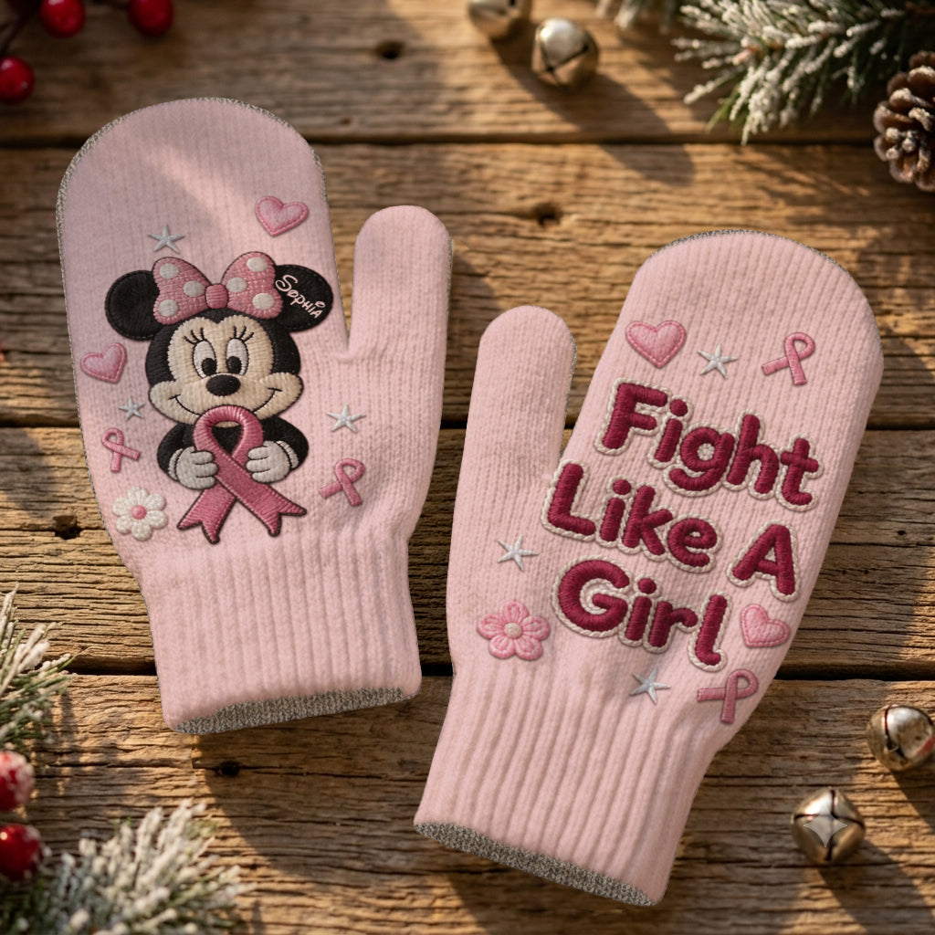 Fight Like A Girl - Personalized Breast Cancer Awareness Knitted Mittens