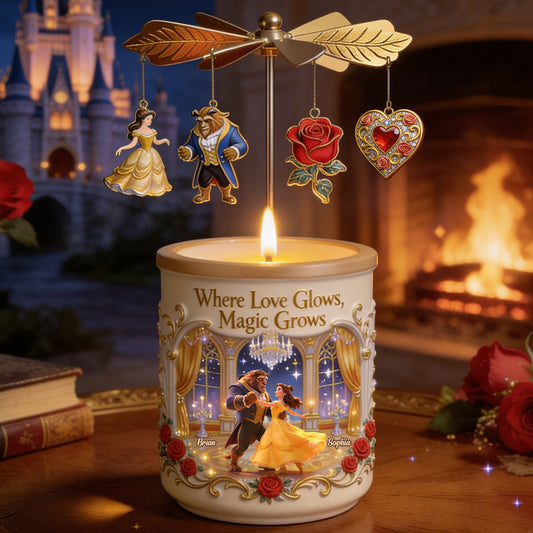 Where Love Glows, Magic Grows - Personalized Beauty And The Beast Spinning Candle Holder