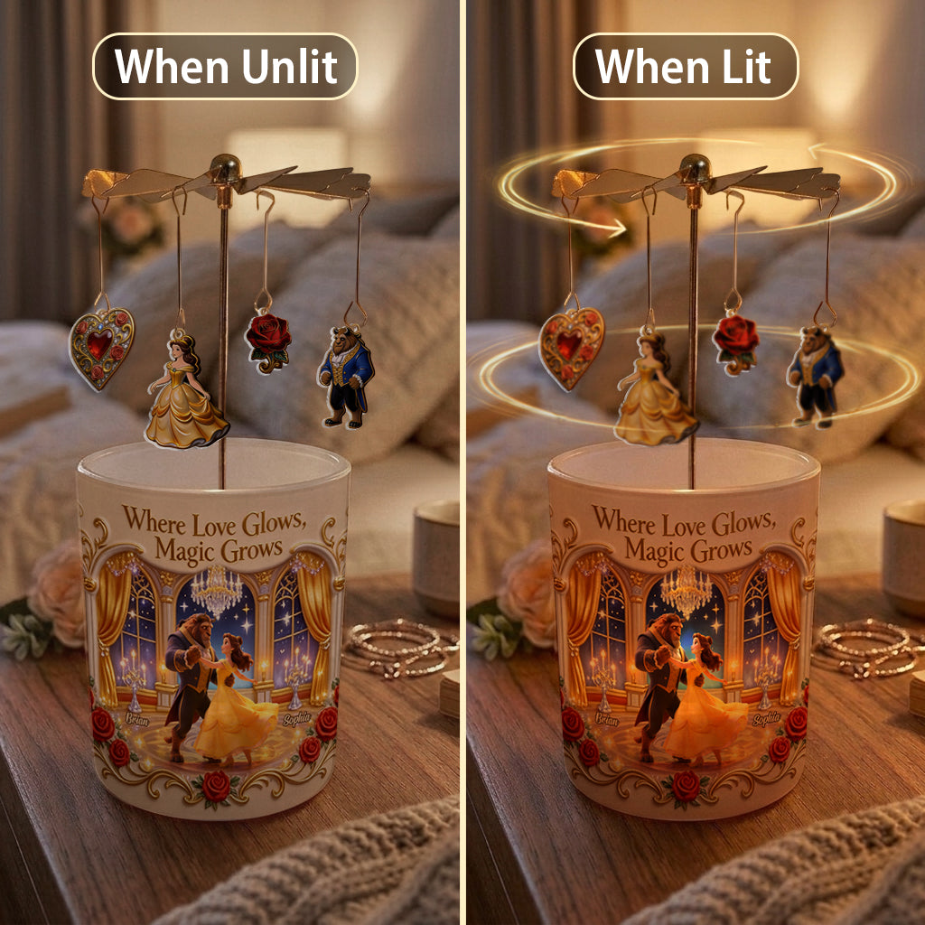 Where Love Glows, Magic Grows - Personalized Beauty And The Beast Spinning Candle Holder