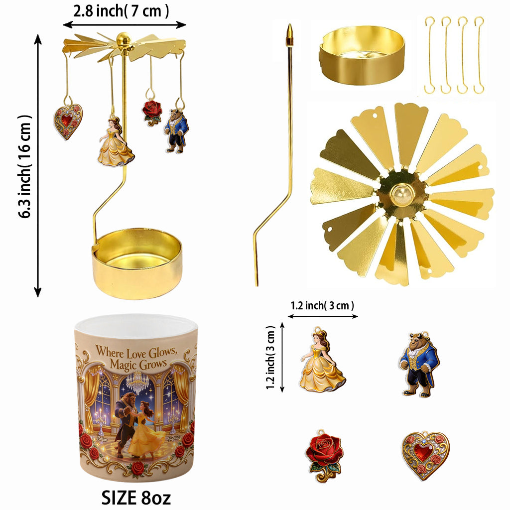 Where Love Glows, Magic Grows - Personalized Beauty And The Beast Spinning Candle Holder